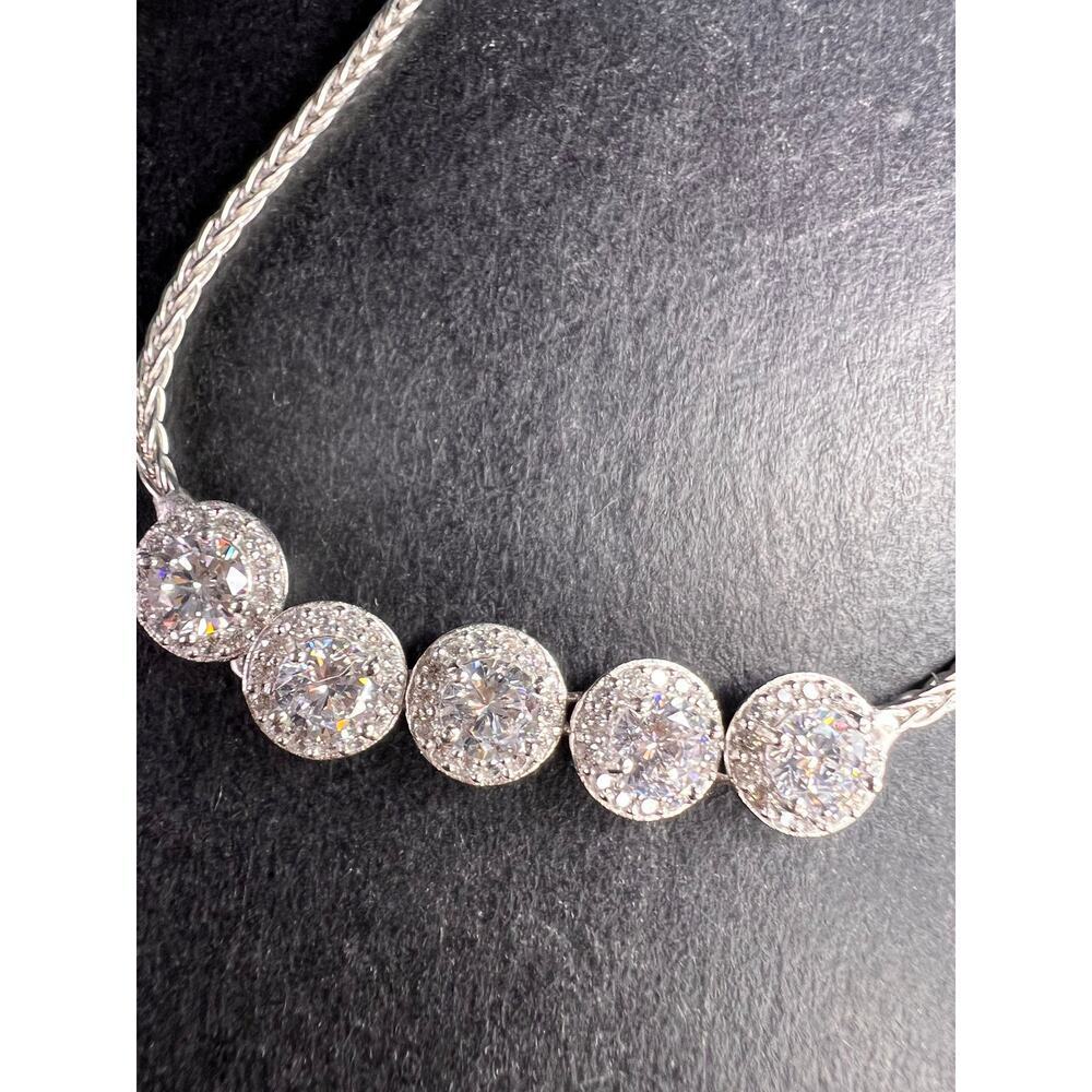 Sterling Silver CZ Halo Bolo Bracelet Adjustable Sparkle Slider Bracelet - Picture 9 of 15